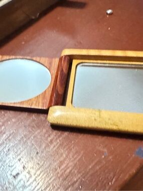 Wooden Square compact purse mirror in Brown and Tan